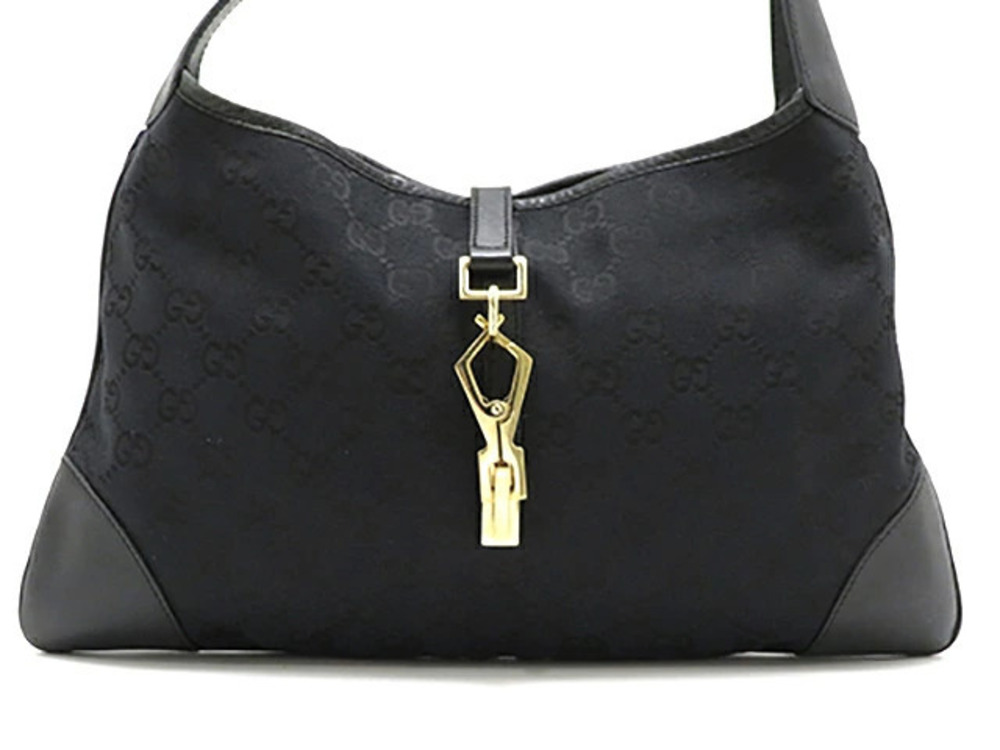 Gucci bag Hobo Jackie black GG canvas calfskin